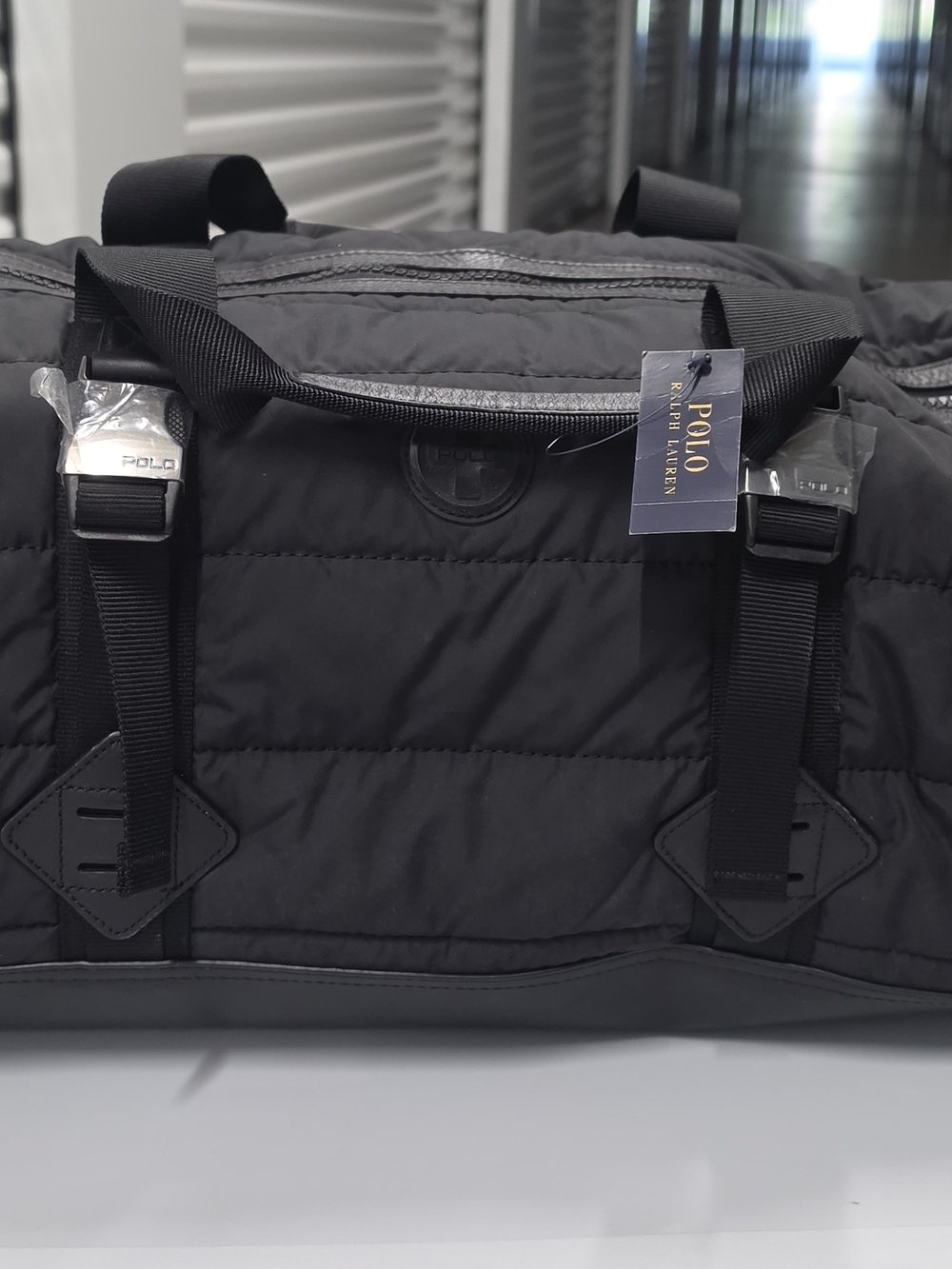 Polo by Ralph Lauren Quilted Black Duffel with Leather Bottom